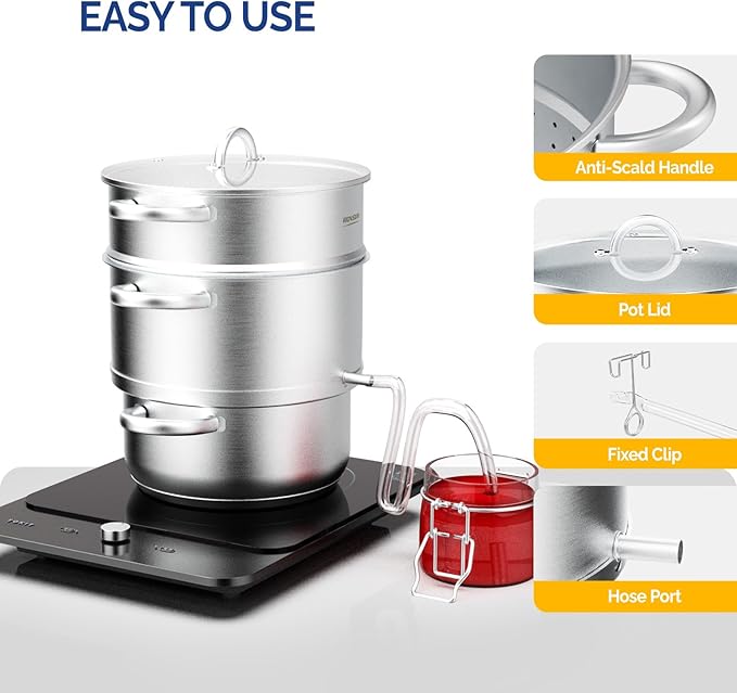 ROVSUN 5 Quart Juice Steamer Stainless Steel, Extractor Fruit Vegetables Juicer Steamer Pot, w/Tempered Glass Lid Clamp, Loop Handles, Ideal for Making Juice, Jelly, Pasta
