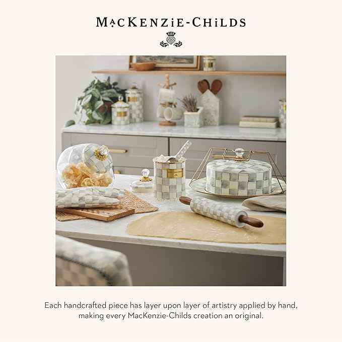 MACKENZIE-CHILDS Enamel Recipe Box, Index Card Box with Lid, Includes 40 Recipe Cards, Gray-and-White Sterling Check