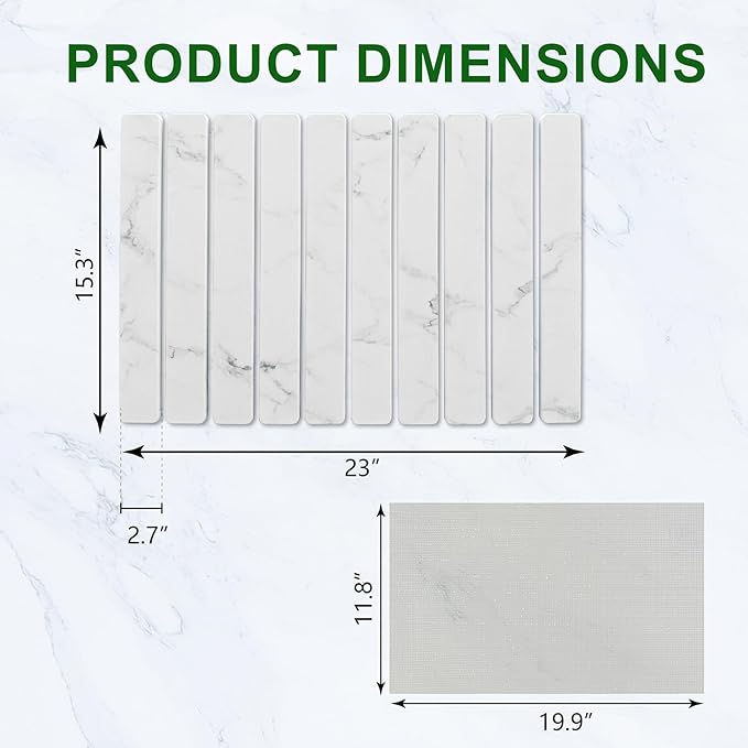 Large Stone Dish Drying Mat for Kitchen Counter, 24"×16" Quick Dry Collapsible Diatomaceous Earth Mat – Super Absorbent Foldable Drying Pad for Dishes (Marble White, 23.2" x 15.4")
