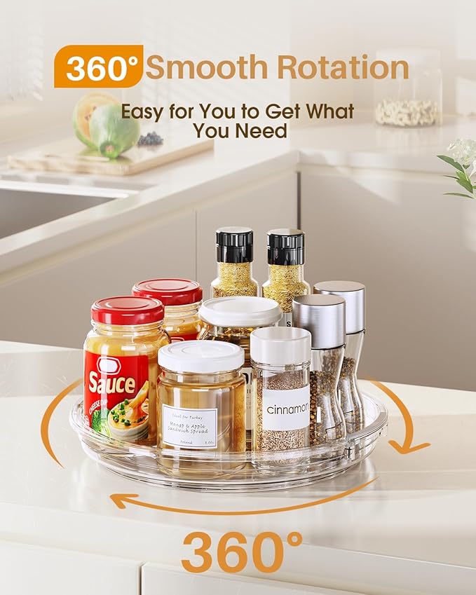 2 Pack Lazy Susan Organizer 9.25 inch Lazy Susan & 10'' Lazy Susan Turntable Organizer, 2 Tier Round Rotating Spice Rack