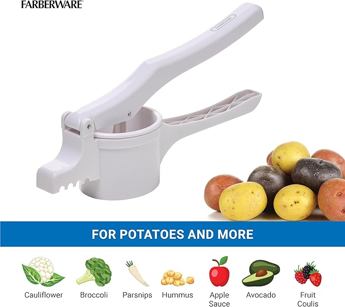 Farberware Professional Potato Ricer, 3 Interchangable Stainless Steel Ricing Disc Sizes, Large Capacity Ricer