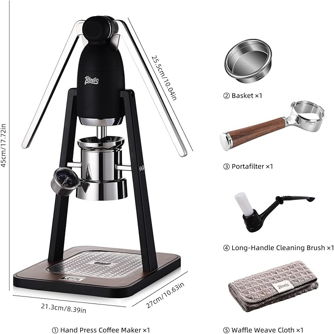 Manual Espresso Maker Set - Hand Press Espresso Machine – 12Bar Pressure Profiling, Dual-Lever Manual Coffee Maker with Pre-Infusion, Portable for Custom Espresso Shots, Stainless Steel (Black)