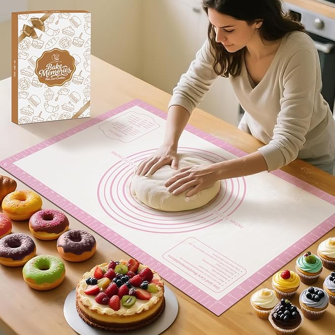 Non-stick Silicone Pastry Mat, Silicone Baking Mat with Measurements, Kitchen Counter Mat, Dough Rolling Mat, Oven Liner, Fondant Mat, Pie Crust Mat Silicone Bread Mat