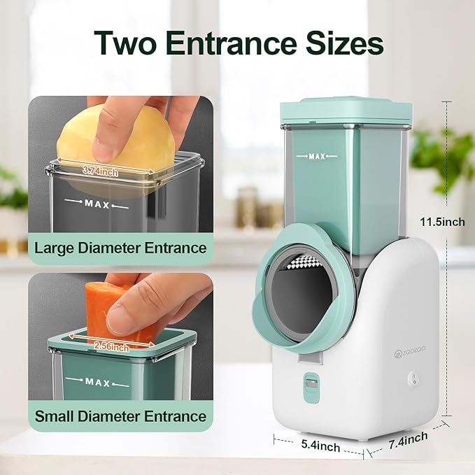 Upgraded 8-in-1 Electric Cheese Grater & Electric Cheese Shredder with 8 Interchangeable Blades for Cheese, Vegetables, Fruits and Nuts