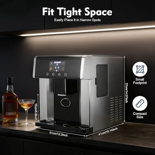 2-in-1 Countertop Ice Maker & Cold Water Dispenser, Compact Ice Machine w/Water-Adding Cup & Scoop, Self Dispensing Nugget Ice Maker Countertop for Kitchen Bar Party, Water Tank Capacity 1.8L