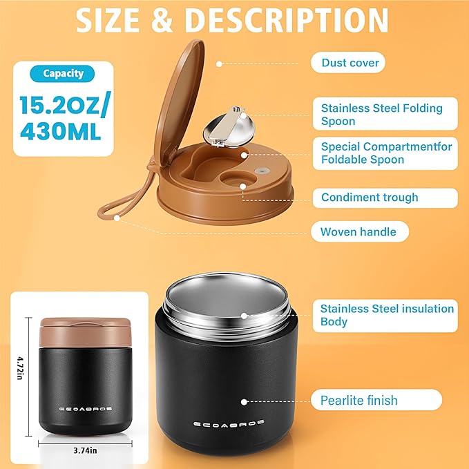 15.2oz Kids Thermo for Hot Food – Vacuum Insulated Food Jar with 316 Stainless Steel Interior, Leakproof Wide Mouth Soup Thermos for School Lunch (Pink)