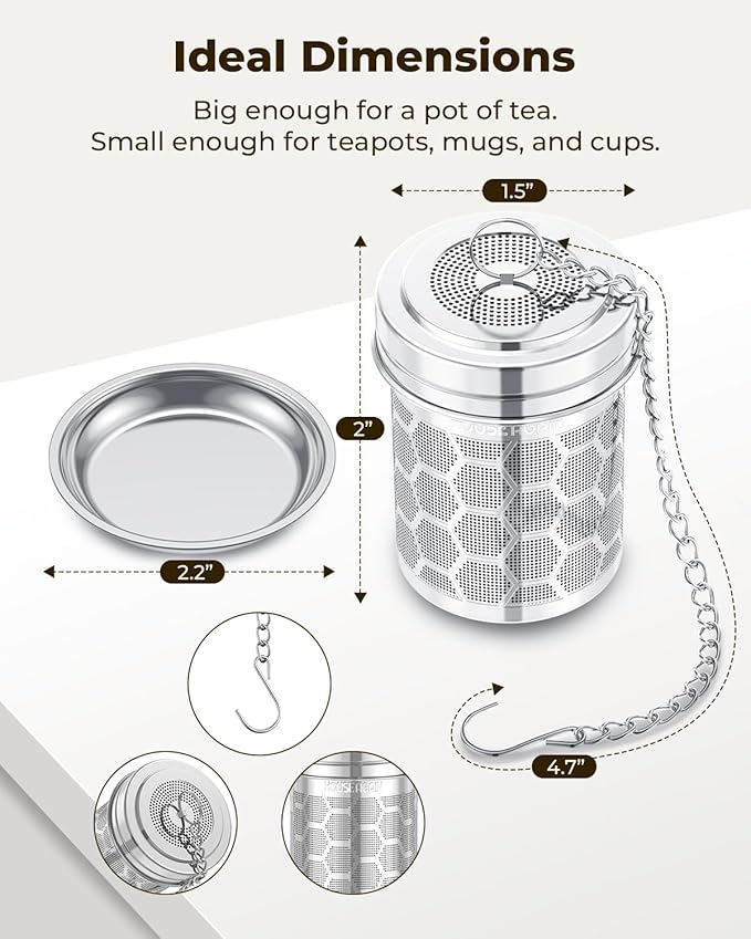HOUSE AGAIN Tea Infuser for Loose Leaf Tea, Extra Fine Mesh Tea Strainers, 304 Stainless Steel with Chain Hook, Loose Leaf Tea Steeper for Brew Tea Spices & Seasonings, Geometric Design