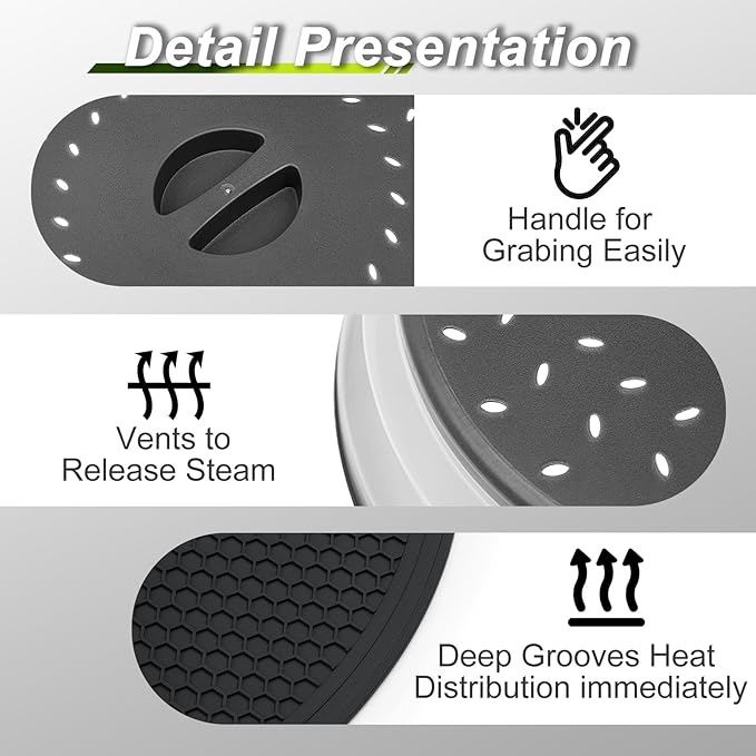 12" Microwave food Cover & Mat,Large Vented Collapsible Splatter Guard dish Plate lid & Silicone Round Kitchen mat