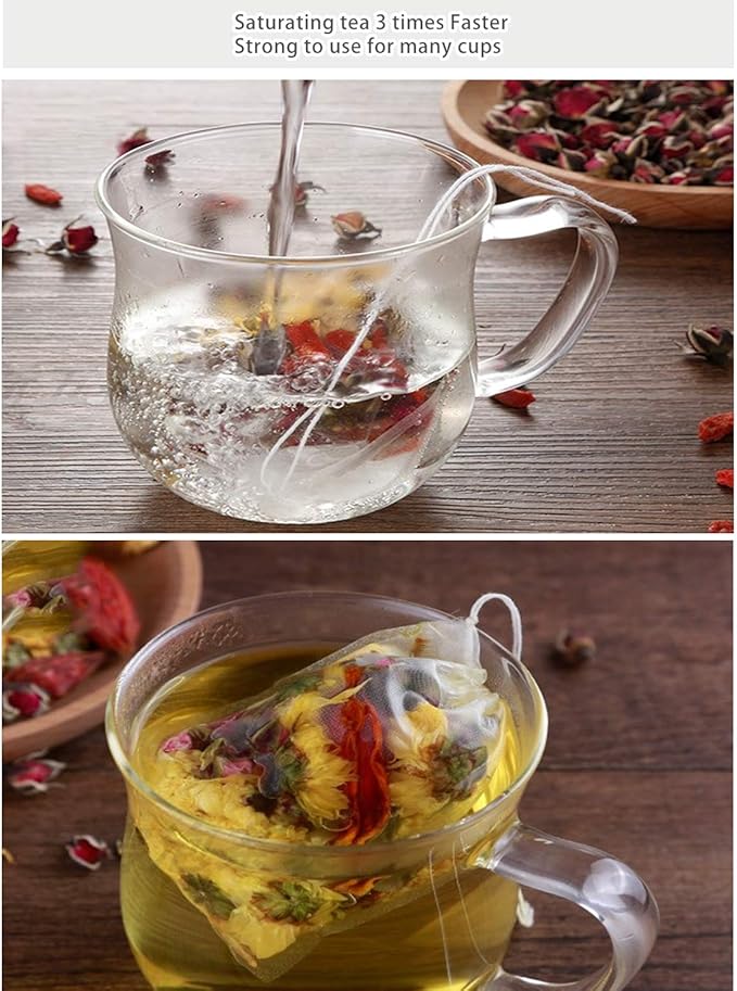 200Pcs Empty Tea Filter Bags for Loose Tea Herb Spice Mesh Drawstring Seal Infuser Strainer Bags (2.36x2.75inch)
