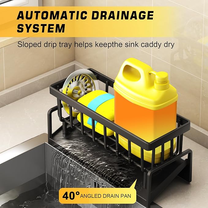Kitchen Sink Drain Rack &Stainless Metal Sponge Rack, Metal Sponge Drain Holder Multifunctional Storage Rack for Home, Storage Organizer Household Essentials, Kitchen Gadgets