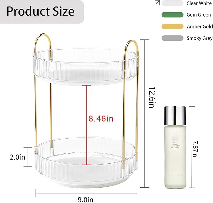 YCIA&DONE Rotating Makeup Organizer and Corner Bathroom Organizer Countertop Clear