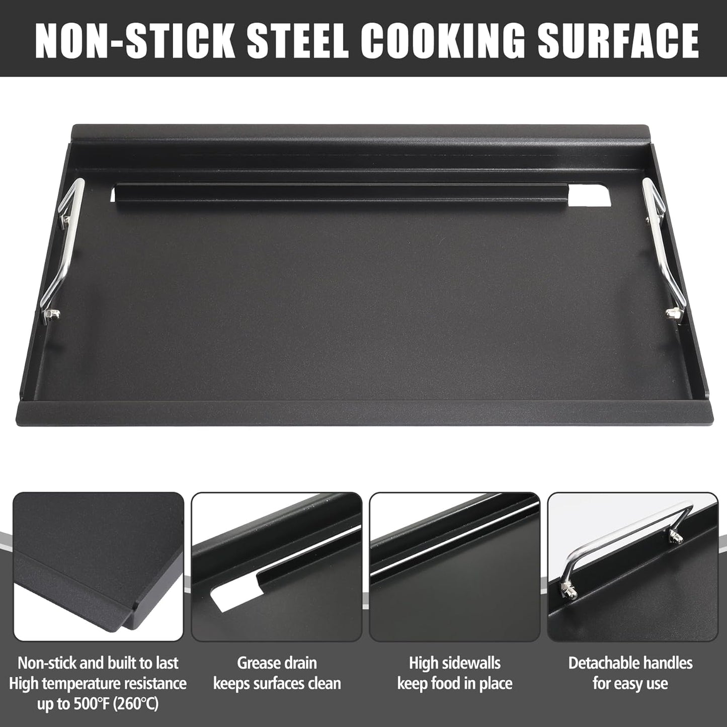 SafBbcue Full Size Griddle Inserts for Charbroil Tru Infrared 463276016 463439915 463242715 463255020 463242716 463257520 466242715 466242815 463255721 Grill, G533-0009-W1 Carbon Steel Flat Top Plate