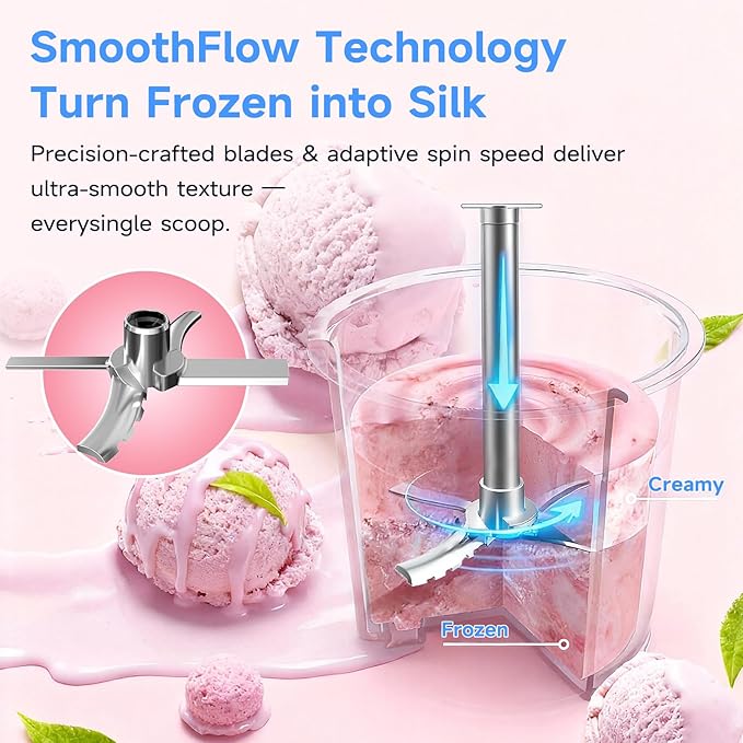 Ice Cream Maker & 10-in-1 Frozen Treat Maker, 20 oz 1 Pint, Mix-In + Re-Spin for Creamy Texture, Gelato, Sorbet, Slushie, Frozen Yogurt & Smoothie Bowls Machine for Homemade, Recipe Guide
