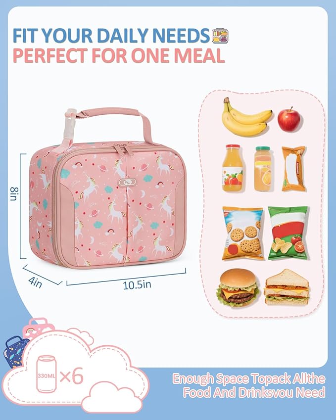 Insulated Lunch Box for Kids, Cute Thermal Lunch Bag for School, Reusable Lunch Tote for Boys and Girls, Durable Cooler Bag with Easy Grab Handle, Lightweight and Easy to Clean Meal Bag, Unicorn