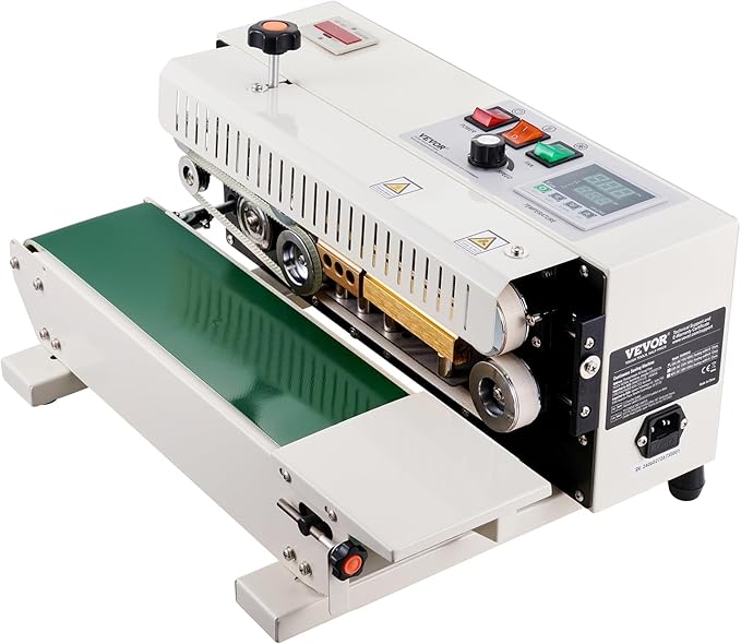 VEVOR Continuous Bag Band Sealing Machine, 0.24-0.47 in/6-12 mm Seal Width, Horizontal Band Sealer Machine with Digital Temperature Control, Bag Sealer for 0.02-0.8 mm Plastic Bags with Count Function
