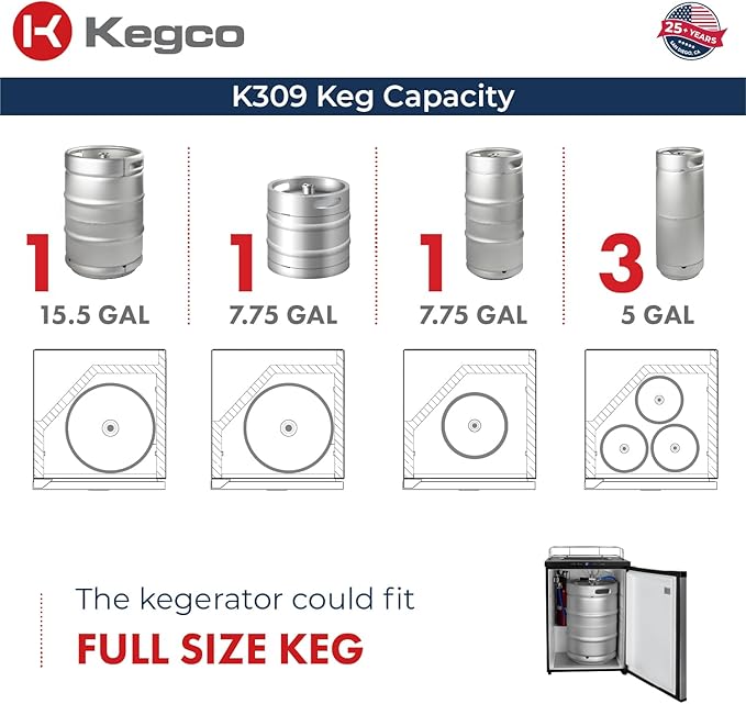 Kegco K309X-1 Keg Dispenser, 1 Faucet, Black Stainless Steel