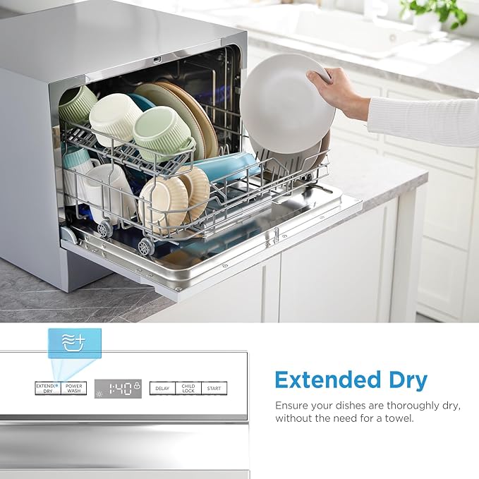 Midea MDC22P2ASS Countertop Dishwasher, 6 Place Settings & 6+2 Washing Cycles Portable Dishwashers, Energy Star Dish Washer for Dorm, RV & Apartment, Silver