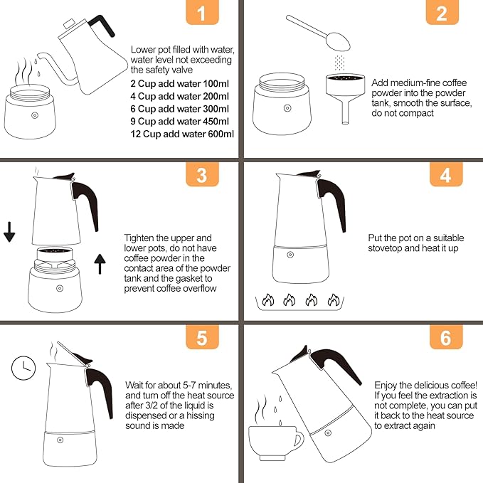 12 Cup 600ml Moka Pot Stainless Steel Espresso Coffee Maker Stovetop Coffeemaker Italian Classic Style Brewing Greca Cafe Mocha Machine for Cafeteras Lover Camping Travel and Home Use 20oz