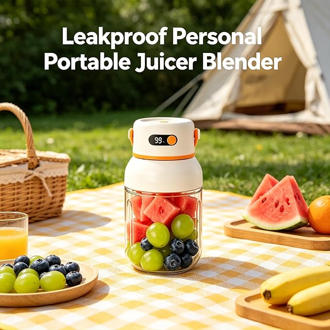 Portable Electric Juicer Cup with Zero Cord Hassle, USB-C Rechargeable Personal Blender, Leakproof Personal Portable Juicer Blender for Gym, Office, Travel and Outdoors (800ml)