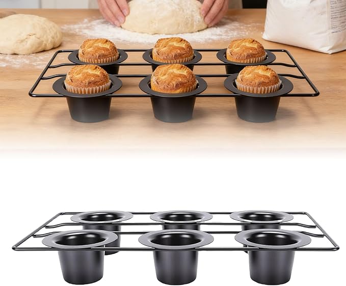 6 Cup Popover Pan for Baking Deep Non Stick Sturdy Carbon Steel Bakeware for Yorkshire Pudding Muffins Popovers
