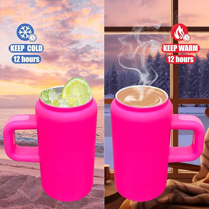8 Pack 16 oz Sublimation Tumblers with Handle and Straw for Kids, Stainless Steel Sublimation Tumblers Bulk with Lids, Vacuum Insulated Iced Coffee Cups for DIY Craft Heat Press Print (Rosy,8 pack)