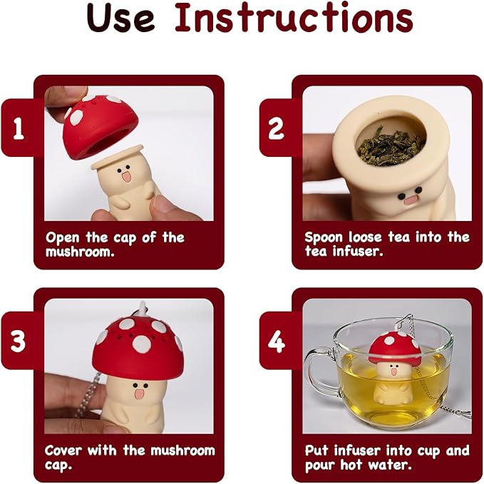 Mushroom Tea Infuser Tea Strainers For Loose Tea Cute Tea Infuser Tea Accessories For Tea Lovers Cute Kitchen Accessories Mushroom Gifts
