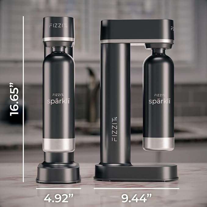 FIZZIT Spärklï Sparkling Water Maker Bundle – Soda Streaming Machine with 2 CO2 Cylinders & 2 Reusable Stainless Steel Bottles (Black + White) – Carbonated Water Soda Maker, Dishwasher Safe