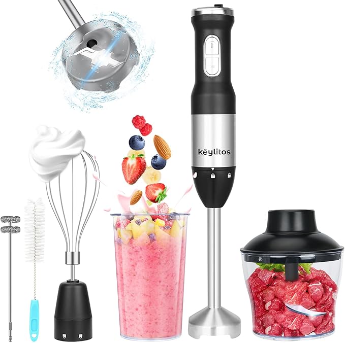 5 in 1 Immersion Hand Blender Mixer, [Upgraded] Handheld Stick Blender with 600ML Chopper, 800ML Beaker, Whisk and Milk Frother for Smoothie, Baby Food, Sauces Red,Puree, Soup (Black)