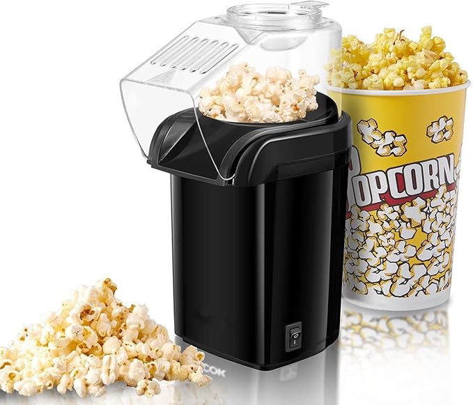 Nostalgia Hot Air Popcorn Popper Maker, 1200W Electric Pop Corner Machine, 16 Cups, 3 Minutes Done, Fully Automatic Healthy No Oil and No Sugar Corn Popcorn Machine (Black)