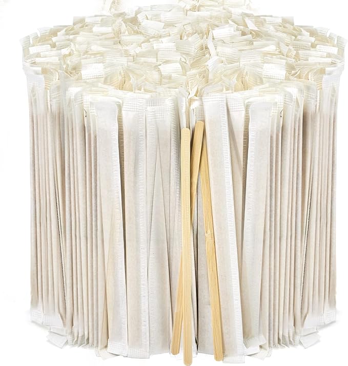 Bamboo Coffee Stirrers Individually Wrapped 1000 Count, 7 inch Coffee Stir Sticks - For Hot Drinks and Cocktails, Smooth End, Disposable and Travel-Friendly