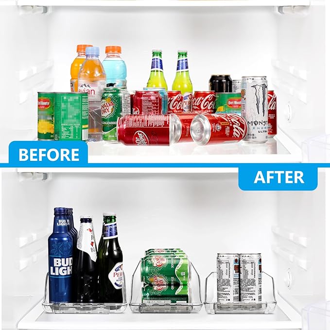 Clear Width Adjustable Soda Can Organizer for Refrigerator Expandable Soda Can Dispenser for Beer Soda Seltzer Pop Can Soda Expand Organizer for Fridge Kitchen Pantry