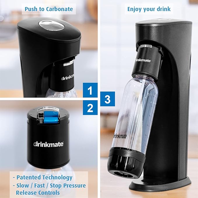 Drinkmate OmniFizz Sparkling Water Maker & Soda Streaming Machine | Carbonates Any Drink | VALUE KIT | Includes Two 60L CO2 Cartridges + One BPA-Free Bottle (Classic White)