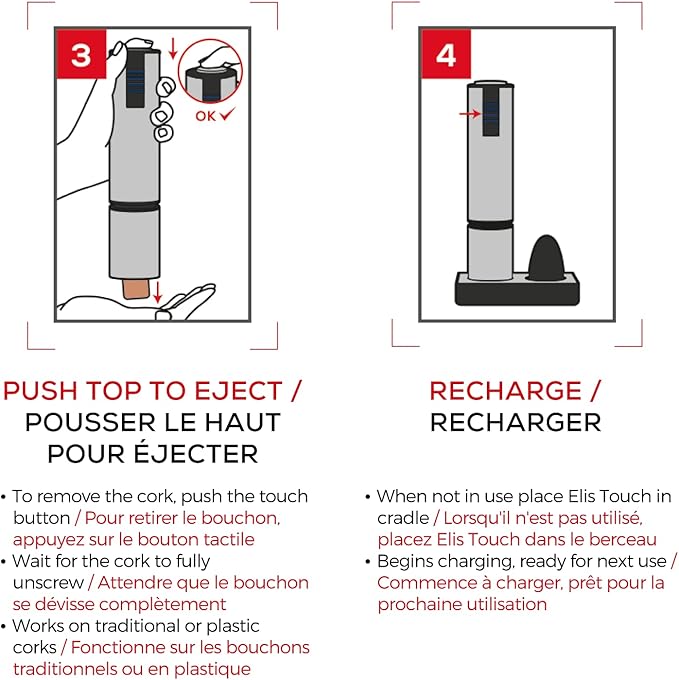 Peugeot - Elis Touch Electric Corkscrew - Rechargeable Bottle Opener with Battery and Charging Base, Stainless Steel, 10.6 inches