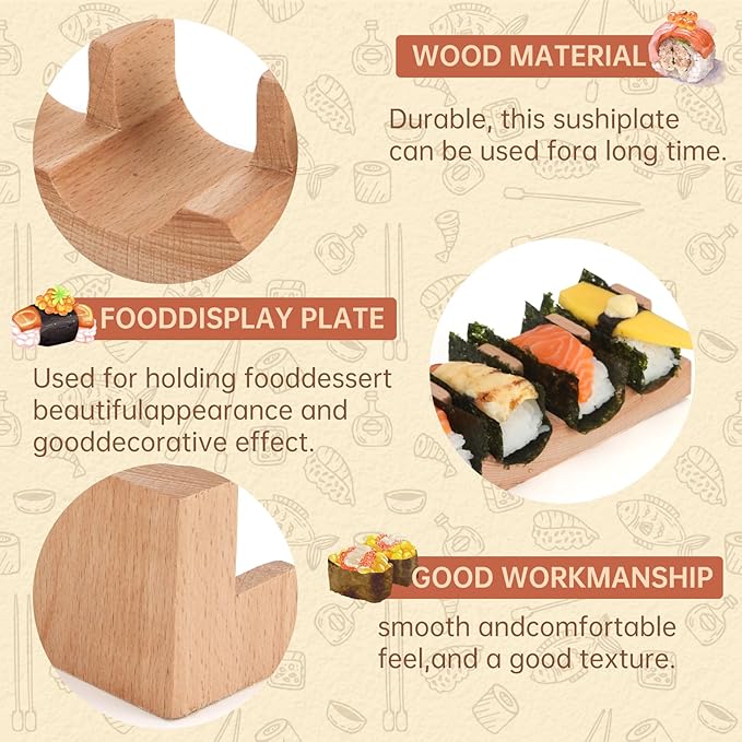 Wooden Taco Holder Stand for Sushi Hand Roll, Temaki & Sushi Roll – 1/2/3/5 Slot Sushi Display Tray, Natural Wood Serving Platter (2 pcs per Pack) (3 Slot (2 pcs))