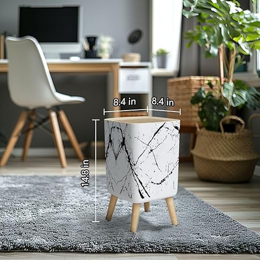 Small Trash Can with Lid Distress Grunge Texture Seamless Pattern Halftone Old Retro Background Wastebasket with Press Cover Dog Proof Garbage Can Waste Bin for Kitchen Bathroom Nursery 2.6 Gallon