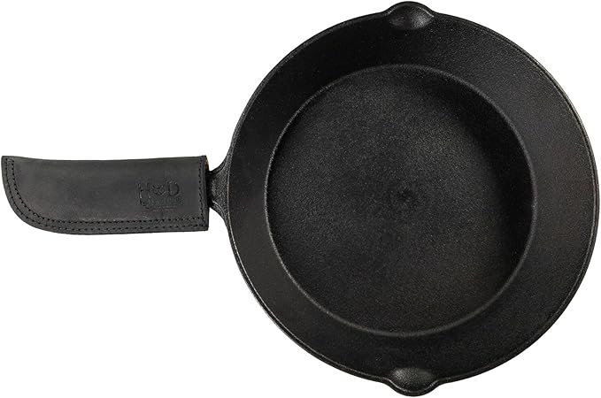 Hide & Drink, Full Grain Leather Hot Handle, Cast Iron Protector, Panhandle Potholder, Double Layered, Double Stitched, Slides On/Off Easily onto Metal Skillet Grips, Handmade, Charcoal Black