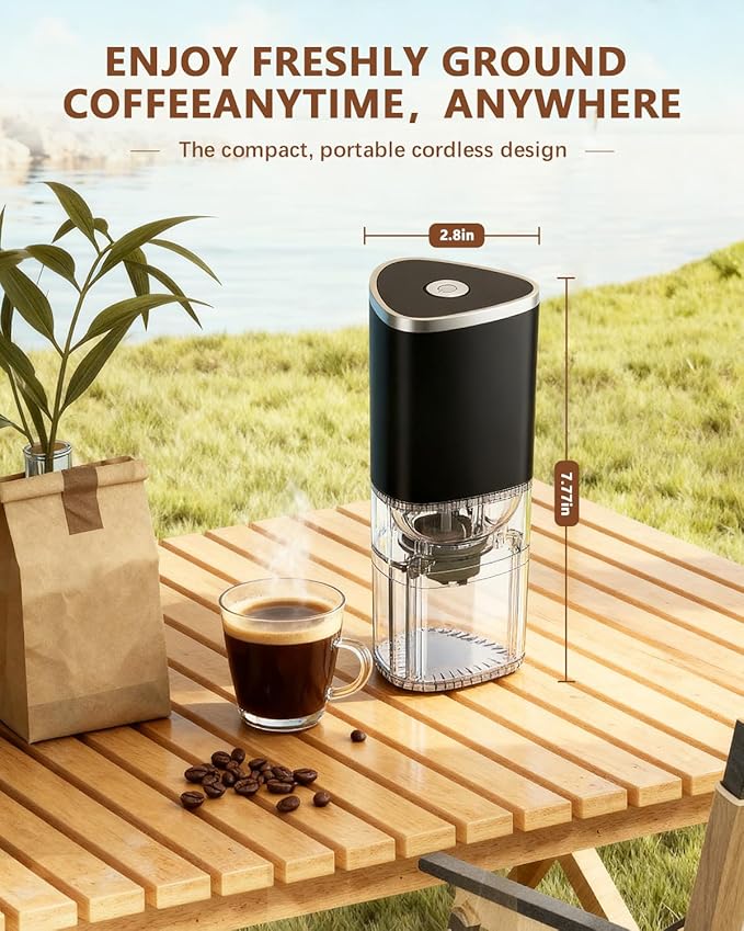Portable Electric Coffee Grinder, Ergonomic Palm-Fitting Design for Comfortable Grip, USB Type-C Wireless Charging Adjustable Grind Settings for Coffee Beans/Grains(Black)