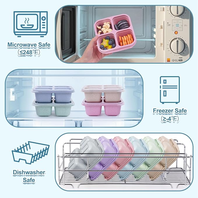 LCHLZZ 4 Pack Snack Containers, Divided Bento Snack Box, 4 Compartments Reusable Meal Prep Lunch Containers for Kids Adults, Food Storage Containers for School Work Travel