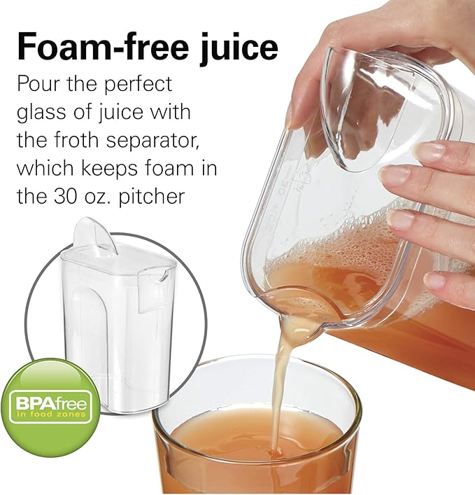 Hamilton Beach Juicer Machine, Centrifugal Extractor, Big Mouth 3" Feed Chute, Easy Clean, 2-Speeds, 30 oz. BPA Free Pitcher, 700 Watt Motor, Cleaning Brush, Black (67840)