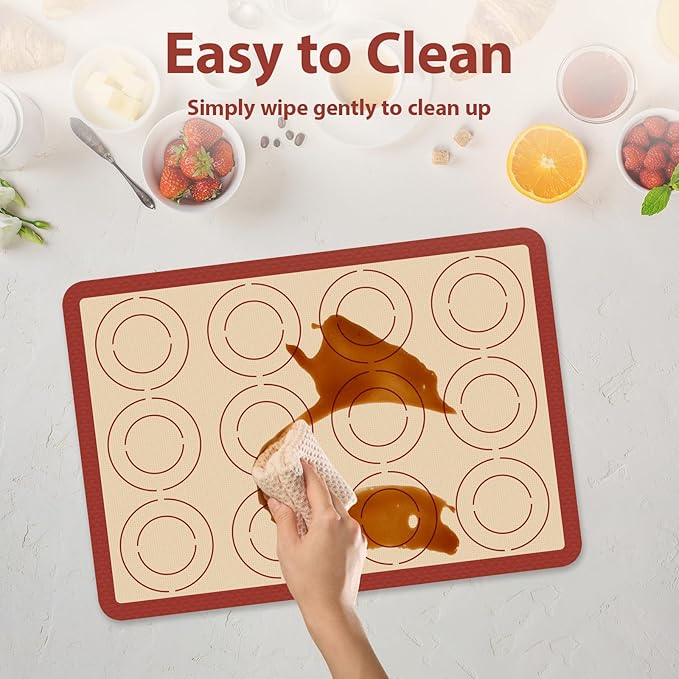 Silicone Baking Mat Set of 6, Macaron Silicone Baking Mat for Baking Sheets, Non-Stick & Reusable Silicone Mats for Baking Macarons, Cookies, Pastries, Pizza