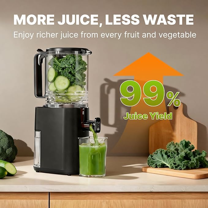 Cold Press Juicer, 5.5inch Wide Feed Chute Juicer Extractor Machine, Slow Masticating Juicer for Whole Vegetables & Fruits, Gray