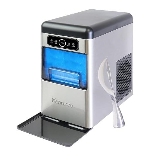 Kenmore Countertop Ice Maker Nugget Machine – Portable Self-Cleaning Máquina de Hacer Hielo para Casa, Crunchy Chewable Pebble Ice, 40lb/24hr Capacity, Stainless Steel