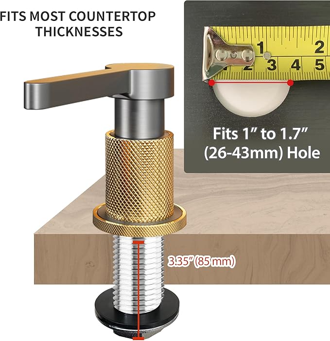SD-80 All Brass Sink Soap Dispenser for Kitchen Sink Copper Pump Built in Dish Soap Dispenser with 17.6 oz(520ml) Bottle and 59"(1.5m) Extension Tube Kit (Gray)