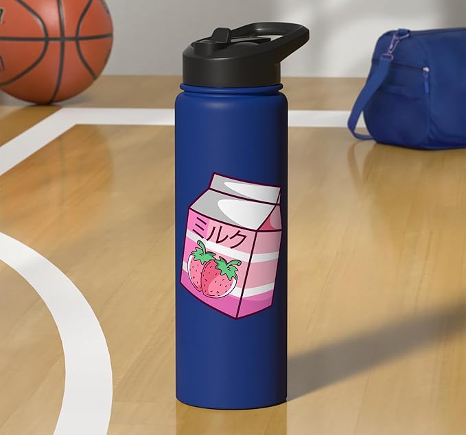Kawaii Japanese Pink Retro 90s Strawberry Milk Carton Stainless Steel Insulated Water Bottle