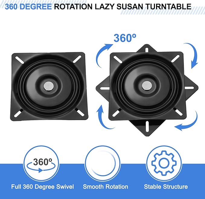 uxcell 2Pcs 8" Bar Stool Swivel Replacement, 360° Rotation Lazy Susan Turntable, Square Semi-Ball Bearing Seat Swivel Base Mount Plate for Recliner Chair or Table, Black (200x2mm)
