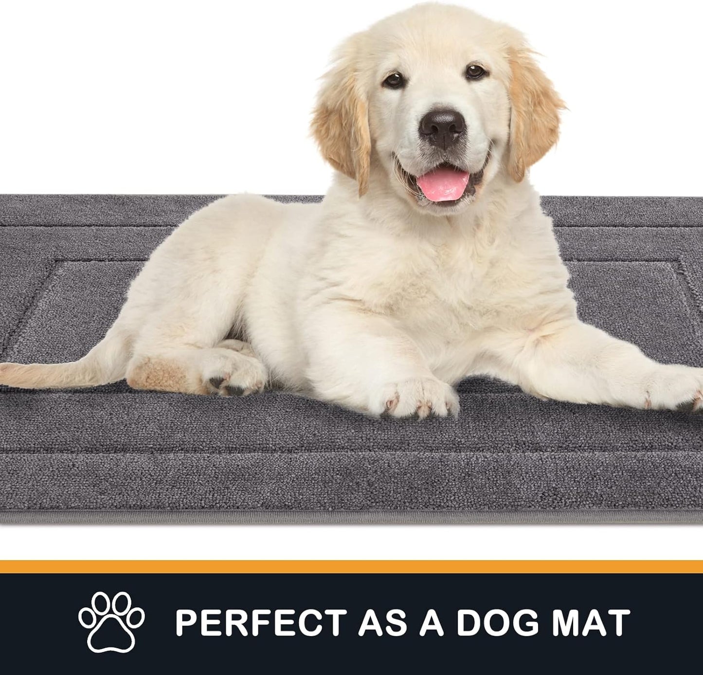 PURRUGS Dirt Trapping Door Mat 34" x 59", Non-Slip/Skid Machine Washable Entryway Area Rug, Dog Doormat, Super Absorbent Welcome Mat for Muddy Wet Shoes and Paws, Grey