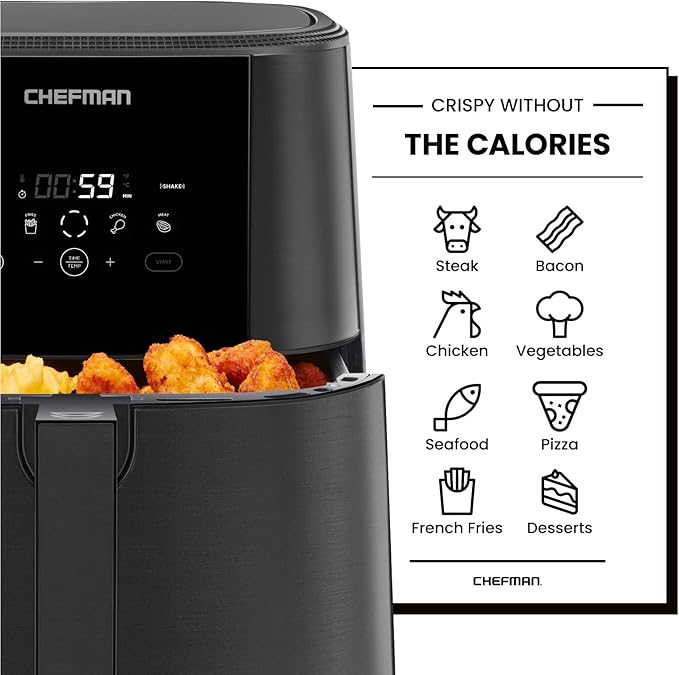 Chefman TurboFry Touch Air Fryer, 8-Qt. Family Size, with Divider Fryer Basket for Dual Cooking Action, One-Touch Digital Controls for Healthy Cooking, Nonstick Dishwasher-Safe Parts, Black