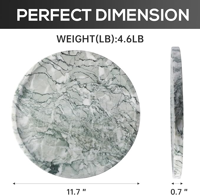 Natural Round Marble Tray, 11.7in Decorative Vanity Catchall Countertop Organizer for Jewelry Perfume Candles, Multi-Purpose Decorative Serving Tray - Light Green Verda Antique