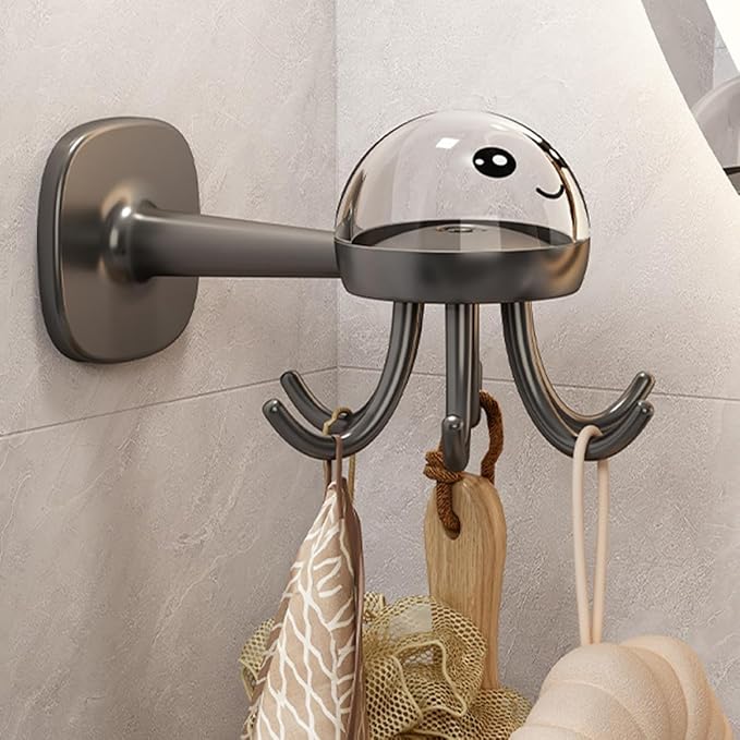 Beaupretty Rotating 6-Claw Utensil Hook Wall Mounted Kitchen Organizer Rack, Punch-Free Lightweight Black Storage Hanger for Cooking Tools and Utensils