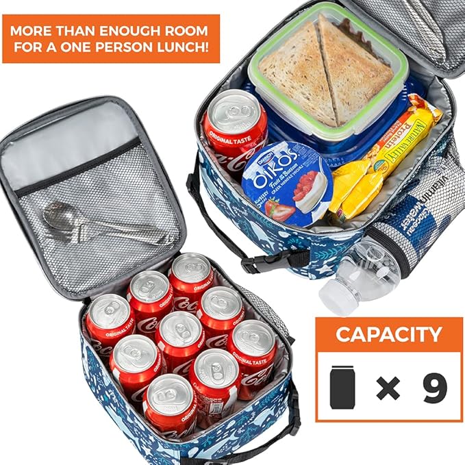 opux Premium Insulated Lunch Box, Soft School Lunch Bag for Kids Boys Girls, Leakproof Small Lunch Pail Men Women Work, Reusable Compact Cooler Tote Lunchbox for Office, Blue Shark
